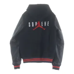 SUPREME (シュプリーム) 15AW ×NIKE JORDAN Hooded Varsity Jacket ナイキ ジョーダン フーデッド ウール レザー バーシティジャケット ブルゾン ブラック 799703-010