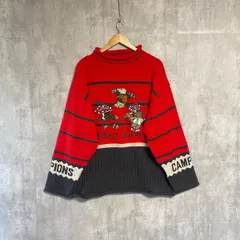 カステルバジャック スポーツ アンゴラ混 ニット セーター 刺繍 クマ 4 L 赤 黒 バイカラー 希少デザイン CASTELBAJAC アニマル キャラクター 派手 レトロ ヴィンテージ 古着 90s 日本製 ゆるだぼ メンズ レディース オールド ゴルフ