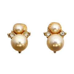 【6jcb0773-k】クリスチャンディオール イヤリング GPメッキ フェイクパール ラインストーン ゴールド【中古】レディース