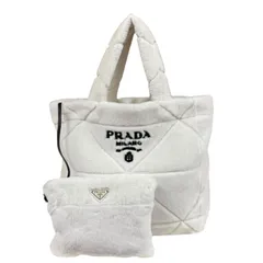 プラダ キルト シアリング トートバッグ トートバッグ ムートン 1BG427 ホワイト レディース  PRADA  中古 プラダ