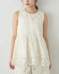 【セットアップ可】ペプラムデザインレースタンクトップ