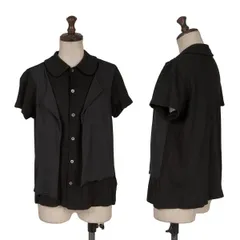 トリココムデギャルソンtricot COMME des GARCONS 製品染め貼り付けデザインラウンドカラー半袖シャツ 黒M位