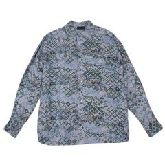 エンポリオアルマーニEMPORIO ARMANI モザイクプリントレーヨンシャツ 水色深緑他XS エンポリオアルマーニEMPORIO ARMANI モザイクプリントレーヨンシャツ