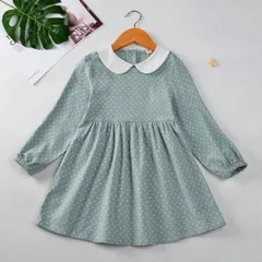 ワンピース キッズ 子ども服 女の子 長袖 綿100 春服 秋 入学式 卒園式 結婚式 白襟 丸襟 襟付き ドット柄 100 150cm M0402-OD9P-1