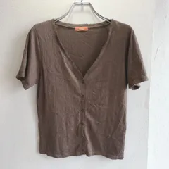 美品✨ アンフェイス en face カーディガン 半袖 Vネック リブ コットン ブラウン 薄手 サマー 羽織り ナチュラル シンプル カジュアル ベーシック 総柄 装飾 レースフロントボタン 前開き ショート丈 コンパクト フェミニン 着回しのサムネイル