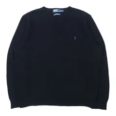 Polo by Ralph Lauren Vネック ニット セーター XXL ブラック ラムウール スモールポニー刺繍 ビッグサイズ