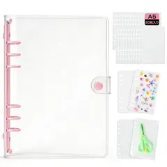 J.K.T シール帳 透明 バインダー A5サイズ はがせる 【リフィル×20枚 台紙×2枚 チャックポケット×2枚】 女の子 かわいい A5台紙付き 大容量 シール手帳 プリクラ 推し活 カード収納ファイル 6穴 PVCソフトカバーバインダー 防水防塵  0