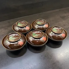 【5客セット】 江戸期 吸物椀 蒔絵 鶴亀 御汁椀 漆器 塗物 天然木 煮物 縁起物 和食器 骨董品 アンティーク