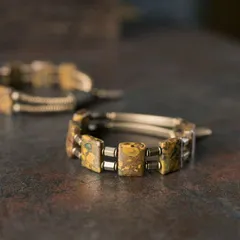 SGSP052  手作りキャンディストーンと真鍮の2連ブレスレット 石の中に広がる縞模様 ヴィンテージ風 男女兼用 手作り ハンドメイド アクセサリー プレゼント おしゃれ 誕生日 ギフト 数量限定
