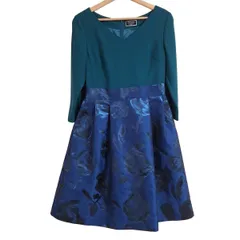 ダイアグラム ワンピース サイズ38 M レディース - ネイビー×ダークグリーン×黒 クルーネック/七分袖/ひざ丈/花柄