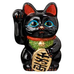 な*な様 招き猫 キラキラデコレーション 置物 黒 ブラック 貯金箱 8号