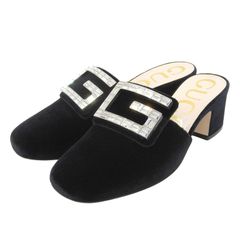 美品✴︎GUCCI 黒 Gマークビジュー ソフトベルベット ミュール 36 伊製 