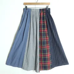 【美品】ナチュラルランドリー★パッチワーク♪パネルシャーリングスカート サイズ2  ミックス系 チェック&ストライプ♪薄手 z19233のサムネイル