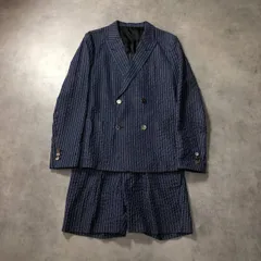 GQ5118◇JOHNLAWRENCESULLIVAN : セットアップ ダブルブレストジャケット シアサッカーショーツ◇M◇ネイビー系 ジョンローレンスサリバン