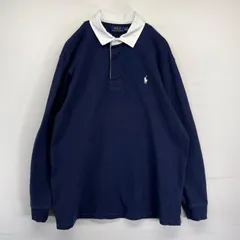 古着 ポロ・ラルフローレン POLO RALPH LAUREN 長袖 ラガーシャツ ワンポイントロゴ刺繍 プルオーバー 大きいサイズ XL  ネイビー メンズ
