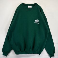 USA製 adidas スウェット トレーナー 裏起毛 緑 白 トレフォイル L 