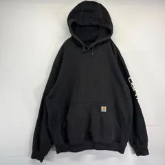 古着 カーハート Carhartt パーカー スウェット 袖ロゴプリント プルオーバー  ワンポイントロゴ L  ブラック メンズ