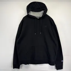 古着 チャンピオン Champion パーカー スウェット ワンポイントロゴ刺繍 プルオーバー フーディ XL  ブラック メンズ