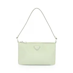 プラダ PRADA ハンドバッグ トライアングルロゴ アクセサリーポーチ ライトグリーン レザー ハンドバッグ レディース Used B