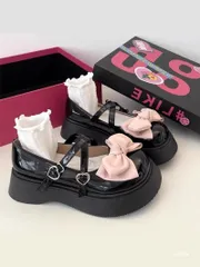 ロリータシューズ リボン 厚底 パンプス