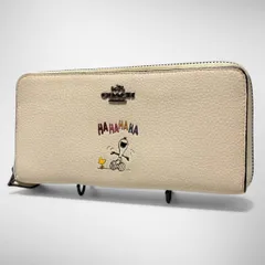 良品 COACH コーチ 長財布 スヌーピー コラボ ホワイト ラウンドファスナー レザー チョークホワイト 白 16122B