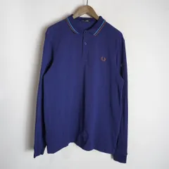 美品 FRED PERRY フレッドペリー 長袖 ポロ シャツ ティップライン 鹿の子 M3636 紺 L 1524Q★4