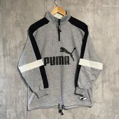 【激レア】90s プーマ ハーフジップ スウェット グレー 160 キッズ レディースM相当 ビッグロゴ 刺繍 ヒットユニオン ヴィンテージ オールド 古着 スポーツMIX Y2K ストリート ドローコード付 ヒョウ柄ロゴ 裏毛 あいみょん 在原みゆ紀
