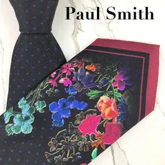美品　Paul Smith　ポールスミス　ネクタイ　花柄　ドット柄　フラワー　ブラック　光沢　肉厚　N1376