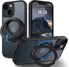 iPhone 13 mini ケース 120°スタンド機能 360°回転可能 アイフォン 13 mini ケース ブラック 半透明のデザイン MagSafe対応 マグネット搭載 指紋防止 耐衝撃 一体型 薄型 車載ホルダー対応