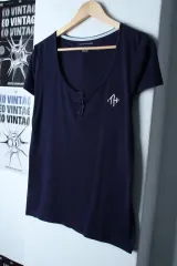 W(M) トミーヒルフィガー 半袖 Tシャツ ヘンリーネック ネイビー レース トレンドアイテム-17E9B