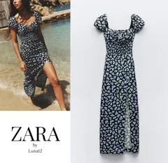 ZARA  リネンブレンド フラワープリント ワンピース 花柄 サイズ XS   AA1-90