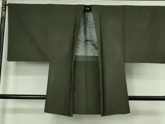 平和屋着物∞極上　男性　長羽織　紬地　黒緑色地　逸品　DZAB4878kh6