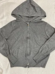 ニットパーカー クロップド丈 グレー XLサイズ