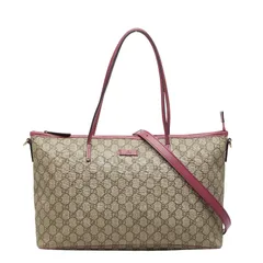 グッチ GGスプリーム トートバッグ ショルダーバッグ 2WAY 353437 グリーン キャンバス レザー レディース GUCCI【1-0247065】