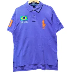 90年代 Polo by Ralph Lauren ポロ ラルフローレン ビッグポニー 鹿の子ポロシャツ ブラジルモデル メンズL 古着 カスタムフィット 3 ナンバリング 刺繍 パープル オレンジ【ポロシャツ】/ MS249