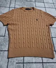ポロ ケーブル編み ケーブル編み 半袖 ベージュ ニット サイズ M