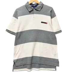 POLO SPORT ポロスポーツ ラルフローレン ボーダー柄 半袖 ポロシャツ メンズM 古着 90年代 ヴィンテージ 100%コットン 鹿の子 グレー ホワイト 灰 白【ポロシャツ】/ MS251