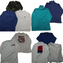 古着卸 まとめ売り ～90s オールドシングル長袖Tシャツ 10枚セット (メンズ XL ) 迷彩柄 英文字 クルーネック ワンポイント 中古 ND9123