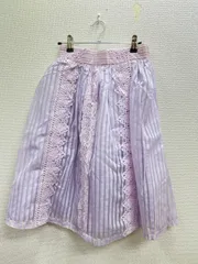 25. axes femme アクシーズファーム　総レース使い膝丈スカート　パープル　ラベンダー　刺繍　サイズM ウエストゴム