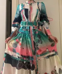 ヴィンテージパターンワンピース(ベルト含む)