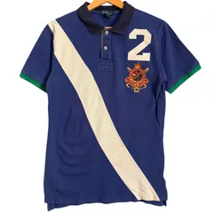 90年代 Polo by Ralph Lauren ポロ ラルフローレン ビッグポロ ナンバリング 刺繍 鹿の子 ポロシャツ キッズXL 18-20 メンズS-M相当 古着 ブルー ホワイト グリーン【ポロシャツ】/ MS261