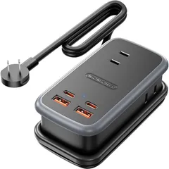 NTONPOWER 65W 電源タップ 薄型プラグ 延長コード 1.27m PD 急速充電 巻き取り式 7-in-1 3個AC口 2USB-Cポート 2USB-Aポート 壁掛け/テーブル 軽量小型 スマホ/ノートPC/タブレットその他の電子機器に最適 黒