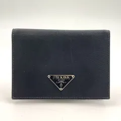 PRADA 三角ロゴ ナイロン レザー×ナイロン ブラック カードケース シルバー