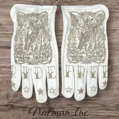 牛革　レザーグローブ　ホワイト　白　アメリカン　バイク　ハーレー　カスタム　タトゥー　手袋　ツーリング　 M,L,XLサイズ