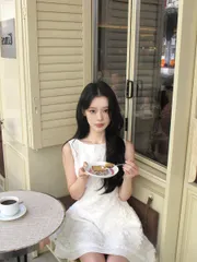 送料無料 ドレス ワンピース レディース 高見え 結婚式 パーティー 刺繍 レース ギャザー ウエスト 絞り ノースリーブ ラウンドネック キャミソール タイプ ホワイト S M L おしゃれ 上品 かわいい