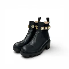 グッチ GUCCI ブーツ ショートブーツ 靴 シューズ レザー ブラック ビジュー GGマーモント ベルト サイドゴア