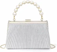 KIDSMAL ハンド バッグ パーティー 結婚式 二次会 フォーマル レディース 3Way ショルダー クラッチ (シルバー（パール）)