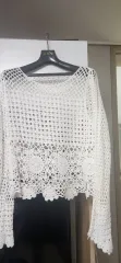 白クロシェ編み長袖トップス
