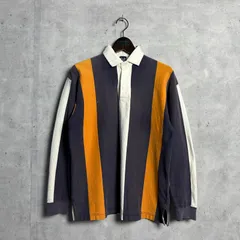 90s GAP ボールドストライプ ラガーシャツ オールドギャップ 好配色 ナス紺/イエロー