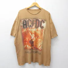 XL/古着 半袖 ロック バンド Tシャツ メンズ AC/DC 大きいサイズ コットン クルーネック 茶系 すれ加工【spe】 26mar09
